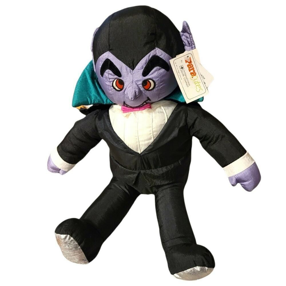 Vintage ParaCute Nylon Dracula vampire International Silver 17" Seated Plush NOS